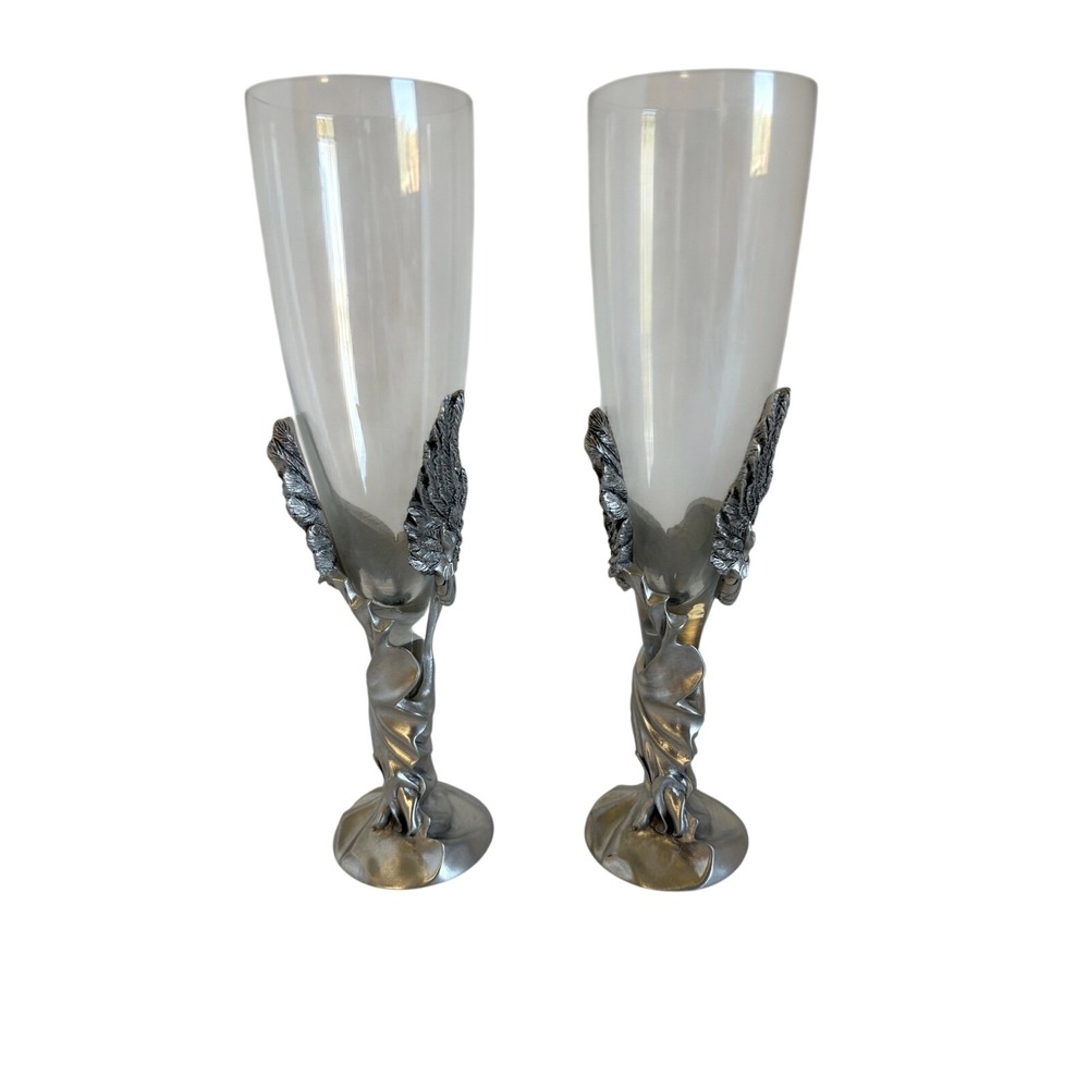 Seagull Pewter Angel Champagne‎ Flutes Set of 2 Wedding Anniversary Nova Scotia